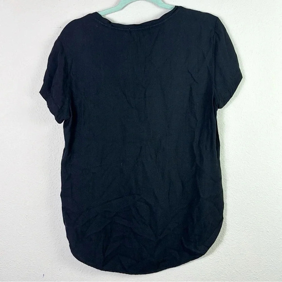 Cloth & Stone by Anthropologie Black V-Neck Top Small Short Sleeve High-Low Tee - Picture 3 of 8